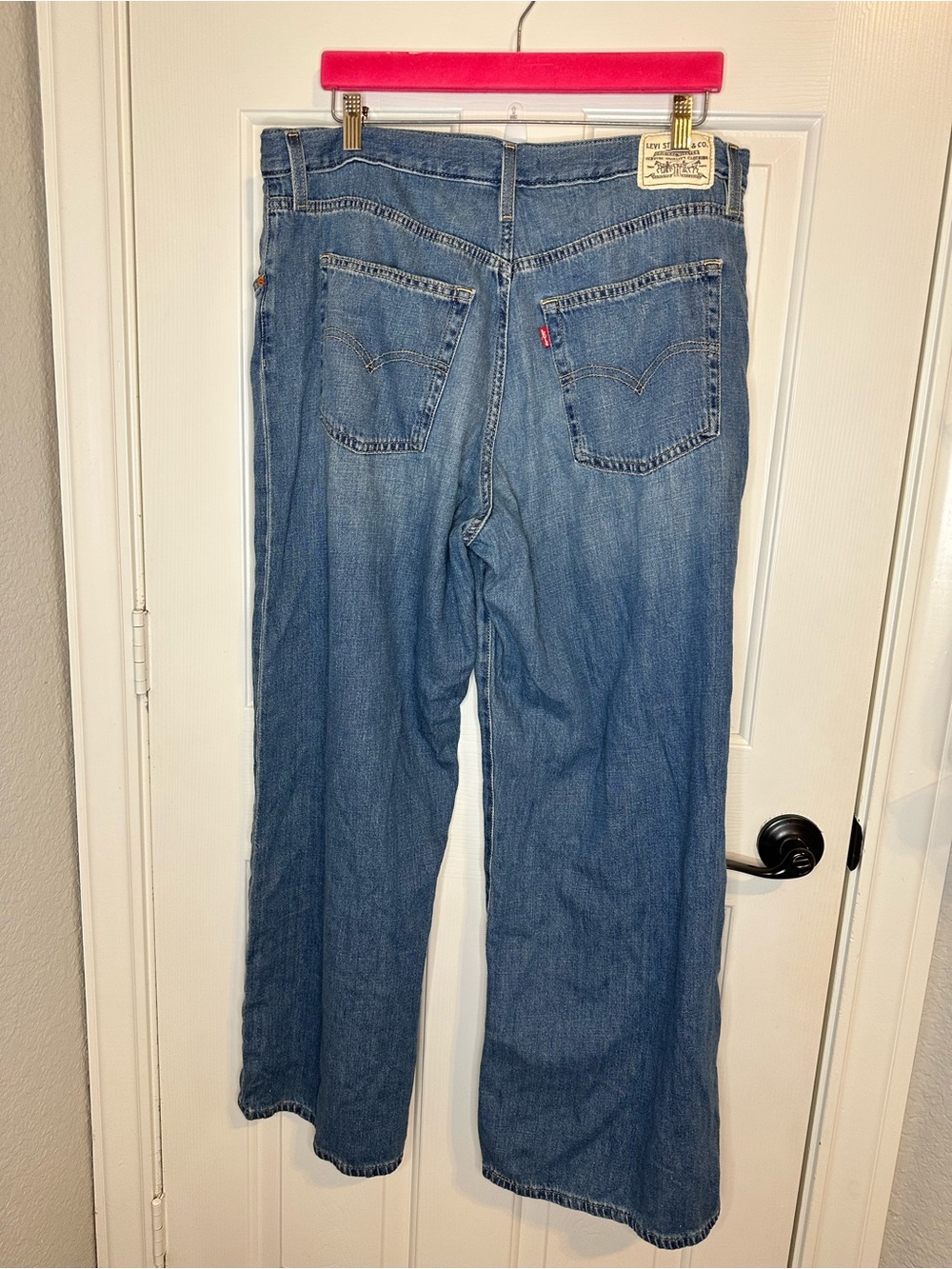 Levi's Premium Mid Blue Linen Blend XL Straight Loose Fit Jeans Sz 32 Indie Boho - Picture 4 of 9